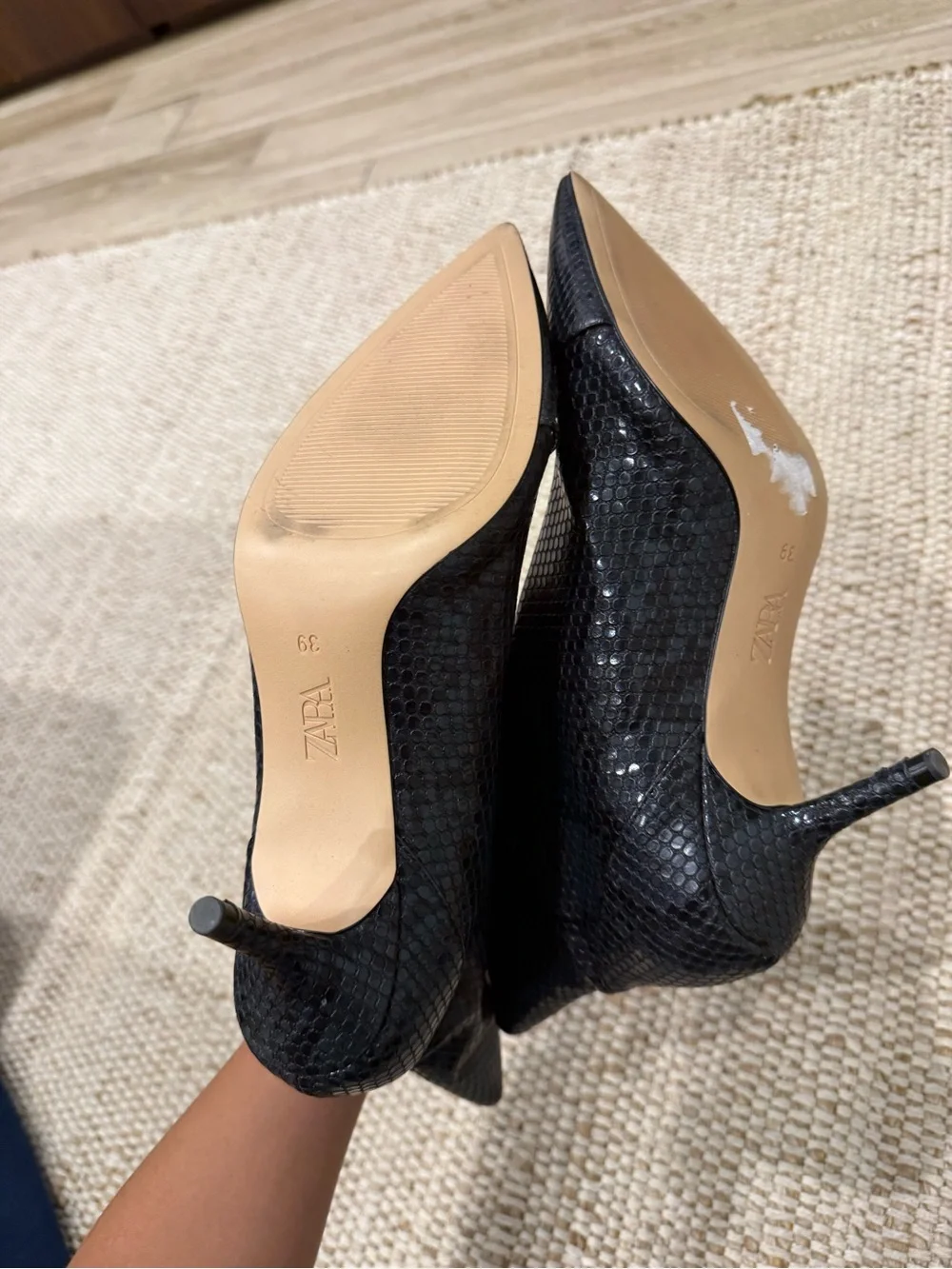 Zara Black Snakeskin Front-Zip Kitten Heel Ankle Booties (EU 39 / US 8.5)